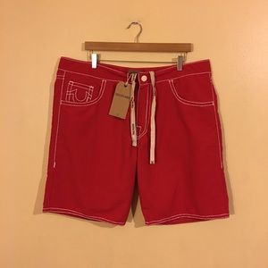 NWT True Religion Swim Trunks Red Sz. 40